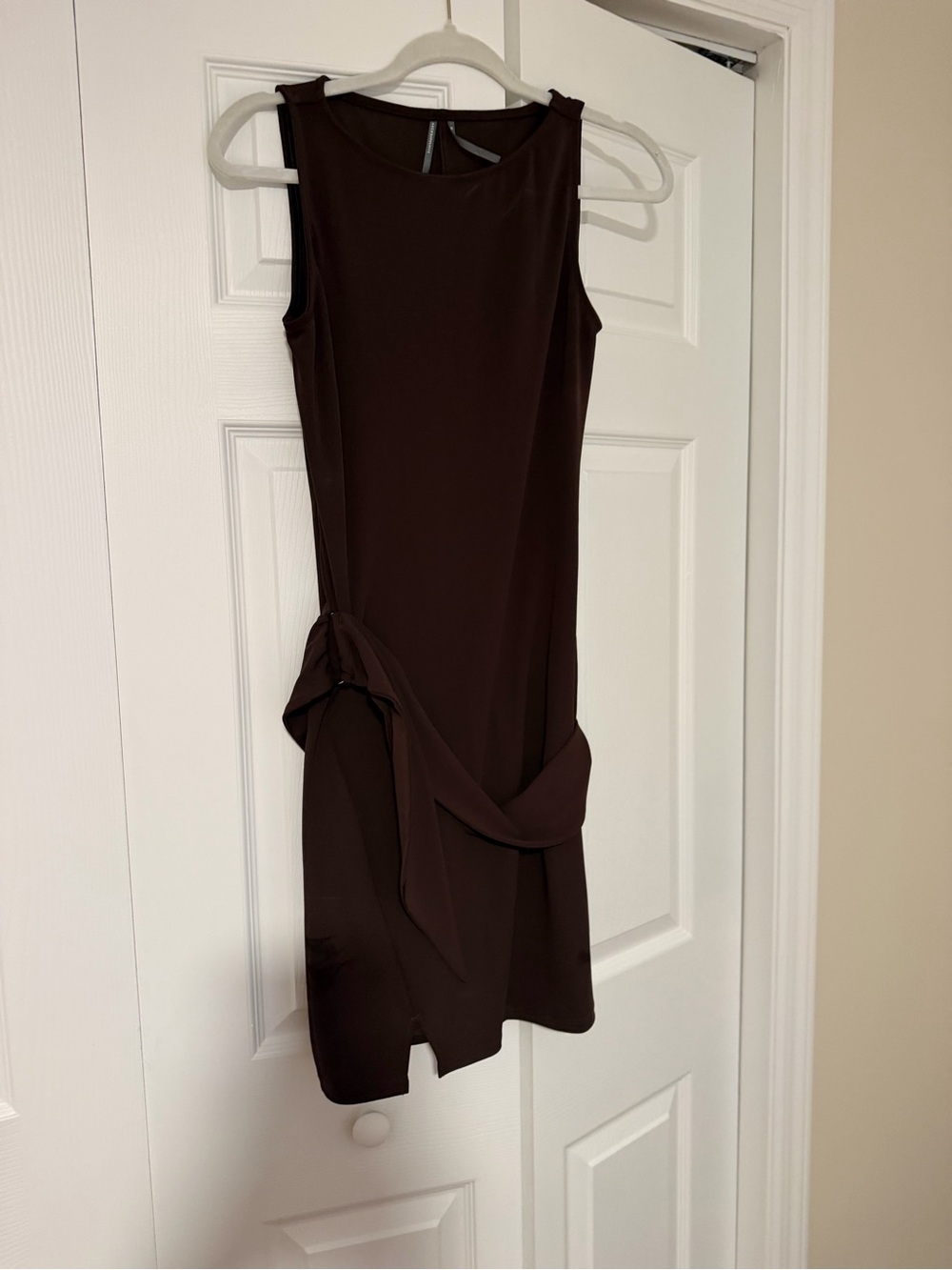 Anthropologie Chocolate Brown Sleeveless Mini Dress with Side Tie